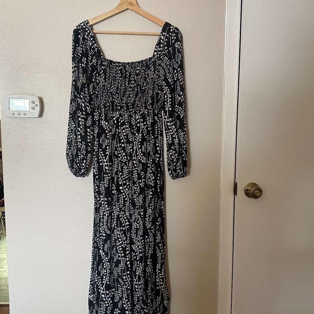 RIXO London Silk Maxi Dress in Black and White Print, Size M